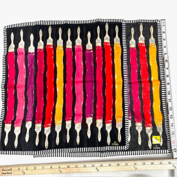 New Set of 2 Fendi MiniScarf/Handker Cotton 18" Paint Brush Colors (28) - Picture 7 of 8
